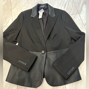 Express Women's Black Suit Jacket with Satin Lapel